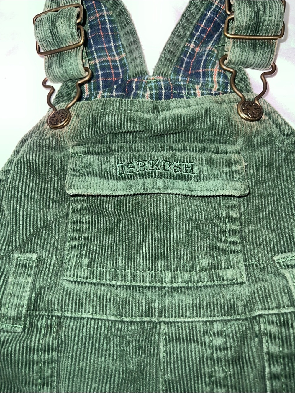 Vintage OshKosh B'gosh Green Corduroy Kids Vestbak Overalls 100% Cotton Size 12m